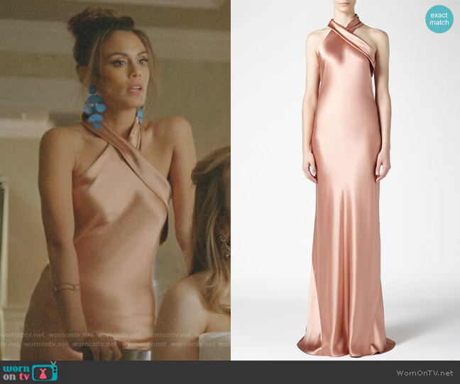 Galvan Asymmetrical Silk Bias Cut Dress worn by Cristal Flores (Nathalie Kelley) on Dynasty