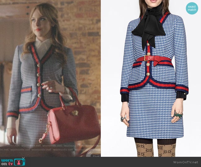 Gucci Contrast-Trim Tweed Jacket worn by Fallon Carrington (Elizabeth Gillies) on Dynasty