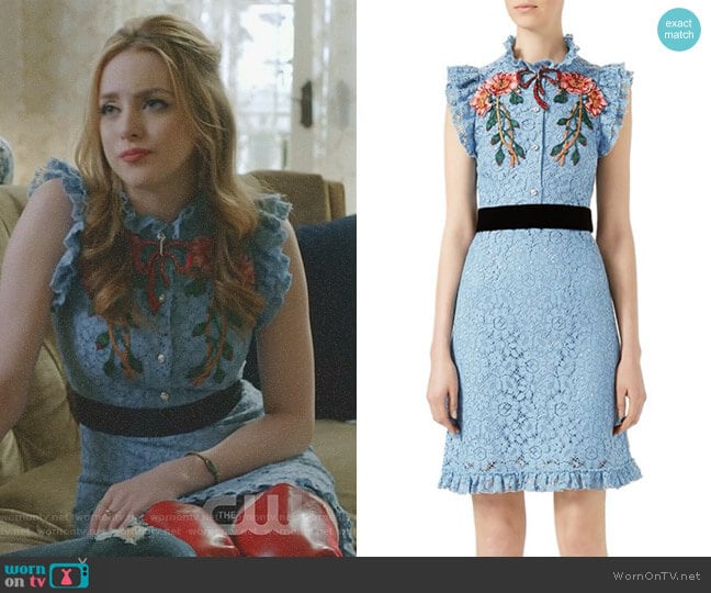 Gucci Embroidered Cluny Lace Dress worn by Fallon Carrington (Elizabeth Gillies) on Dynasty