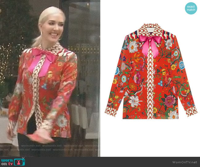 Gucci Flora Snake Print Silk Shirt worn by Erika Jayne on The Real Housewives of Beverly Hills