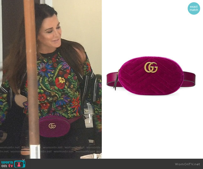 Gucci GG Marmont Matelassé Velvet Belt Bag worn by Kyle Richards on The Real Housewives of Beverly Hills