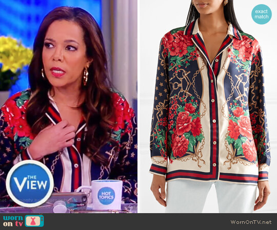 Gucci Oversized printed silk-twill shirt worn by Sunny Hostin on The View