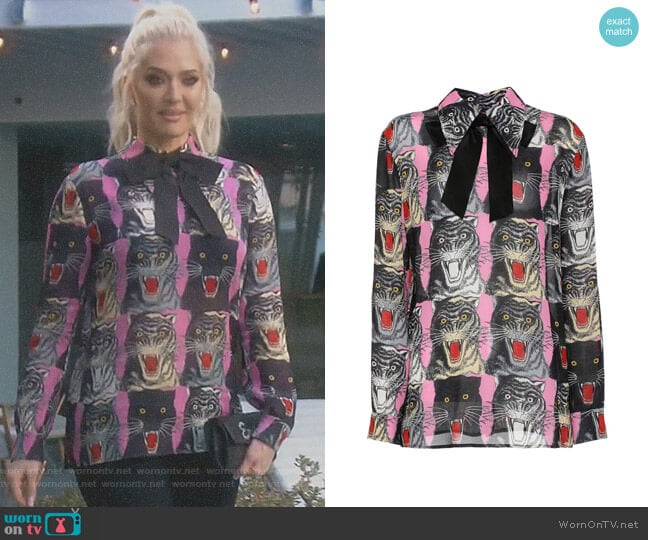 Gucci Panther Blouse worn by Erika Jayne on The Real Housewives of Beverly Hills