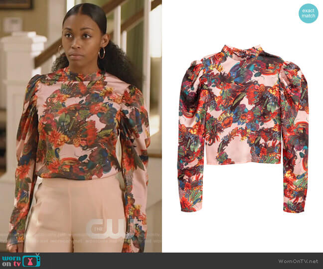 H&M Patterned Satin Blouse worn by Anissa Pierce (Nafessa Williams) on Black Lightning