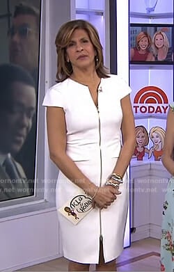 Hoda’s white zip front v-neck dress on Today