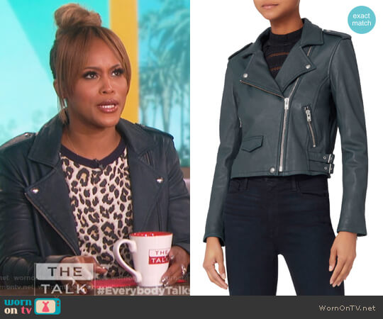 IRO Ashville Blue Cropped Leather Jacket worn by Eve on The Talk