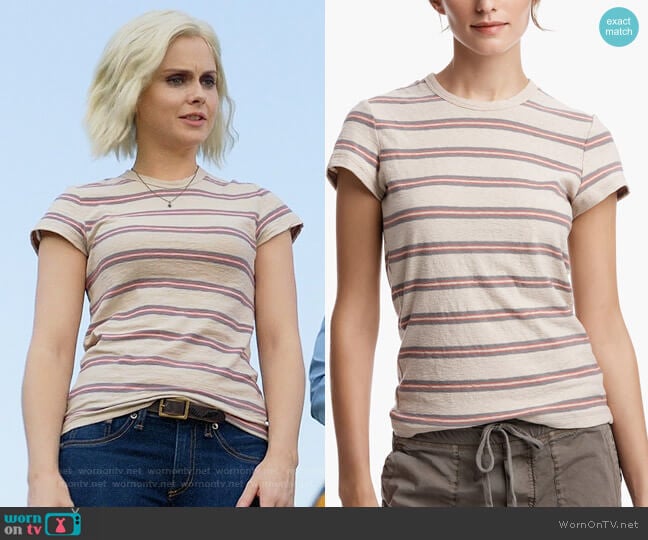 James Perse Retro Stripe Vintage Tee in Vintage / Vintage Pink worn by Liv Moore (Rose McIver) on iZombie