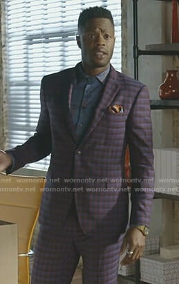 Jeff’s blue floral shirt and checked suit on Dynasty