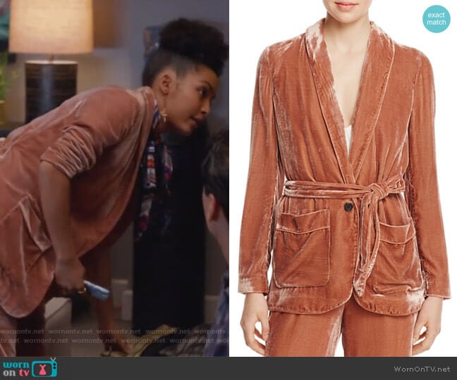 Joie Anasophia Velvet Jacket worn by Zoey Johnson (Yara Shahidi) on Grown-ish