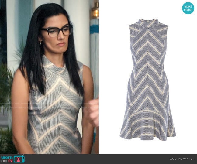 Karen Millen Fit and Flare Stripe Tweed Dress worn by Krishna (Shelly Bhalla) on Jane the Virgin