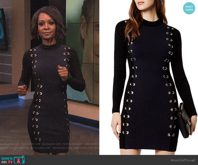 Karen Millen Grommet Lace-Up Dress worn by Zuri Hall on E! News