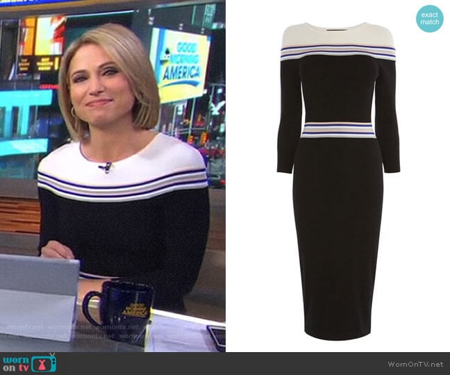 Karen Millen Striped Knitted Midi Dress worn by Amy Robach on Good Morning America