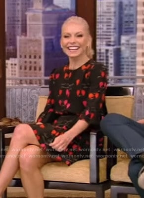 Kelly’s black petal print dress on Live with Kelly and Ryan