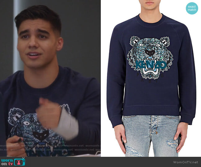 Kenzo Tiger-Embroidered French Terry Sweatshirt worn by Vivek Shah (Jordan Buhat) on Grown-ish
