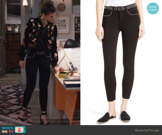 LAgence Studded Crop Jeans worn by Leslie Curry (Lindsey Kraft) on Living Biblically