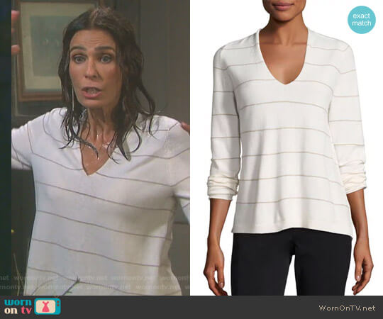Lafayette 148 New York V-Neck Striped Cashmere Sweater worn by Hope Williams (Kristian Alfonso) on Days of our Lives