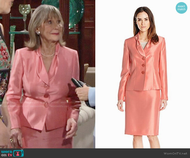 Le Suit Shiny 3 Button Jacket & Skirt in Apricot worn by Dina Mergeron (Marla Adams) on The Young and the Restless