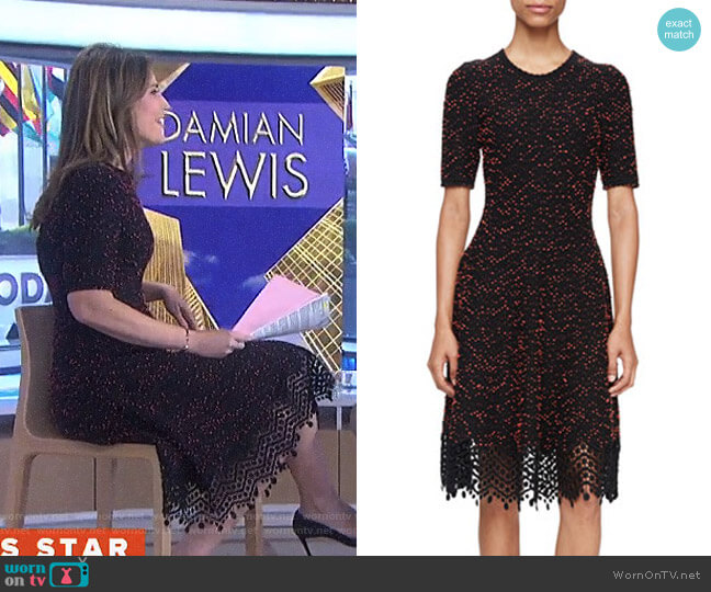 Lela Rose Speckled-Tweed Lace-Hem Dress worn by Savannah Guthrie on Today