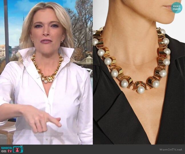 Lele Sadoughi Groove gold-plated faux pearl necklace worn by Megyn Kelly on Today