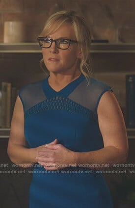 Linda’s blue mesh shoulder dress on Lucifer