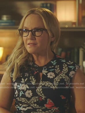 Linda’s navy butterfly print dress on Lucifer