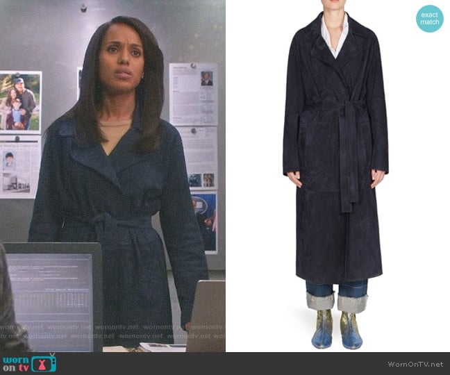 Loewe Long Suede Belted Coat worn by Olivia Pope (Kerry Washington) on Scandal