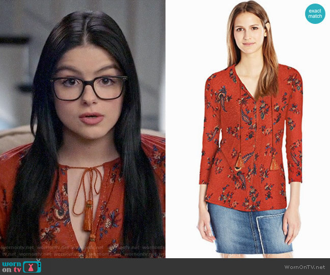 Lucky Brand Printed Peasant Top in Rust worn by Alex Dunphy (Ariel Winter) on Modern Family