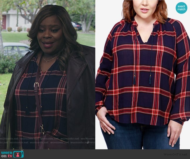 Lucky Brand Trendy Plus Size Plaid Peasant Top worn by Ruby Hill (Retta) on Good Girls