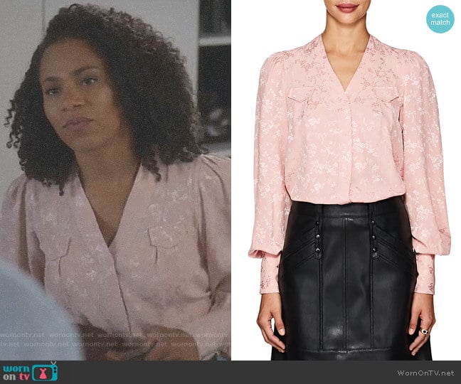 Maison Mayle Charlotte Floral Silk Jacquard Blouse worn by Maggie Pierce (Kelly McCreary) on Greys Anatomy
