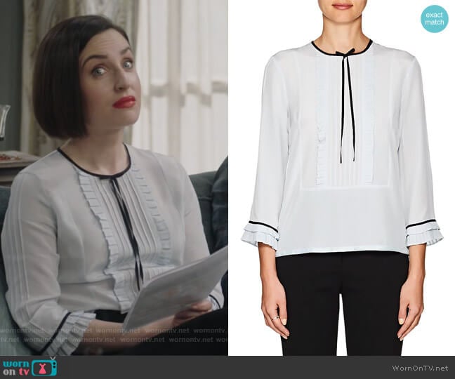 Marc Jacobs Pleated Silk Blouse worn by Jennifer Short (Zoe Lister-Jones) on Life in Pieces