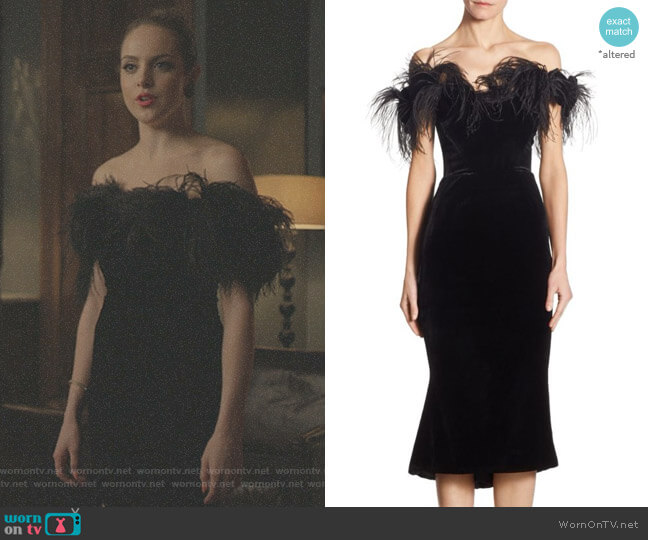 Marchesa Off-The-Shoulder Velvet Dress worn by Fallon Carrington (Elizabeth Gillies) on Dynasty
