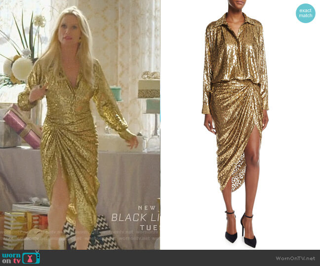 Michael Kors Collection Metallic Cheetah Fil Coupe Sarong Skirt worn by Alexis Carrington (Elaine Hendrix) on Dynasty