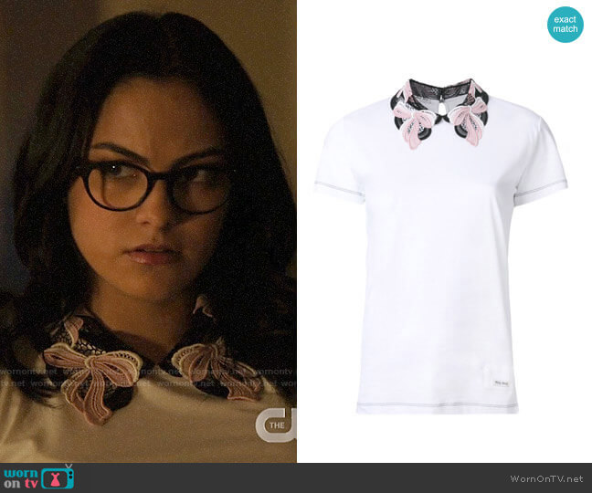 Miu Miu Embroidered Collar T-shirt worn by Veronica Lodge (Camila Mendes) on Riverdale