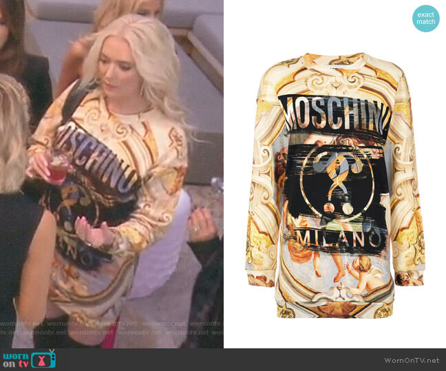 Moschino Fresco Print Cotton Jersey T-Shirt Dress worn by Erika Jayne on The Real Housewives of Beverly Hills