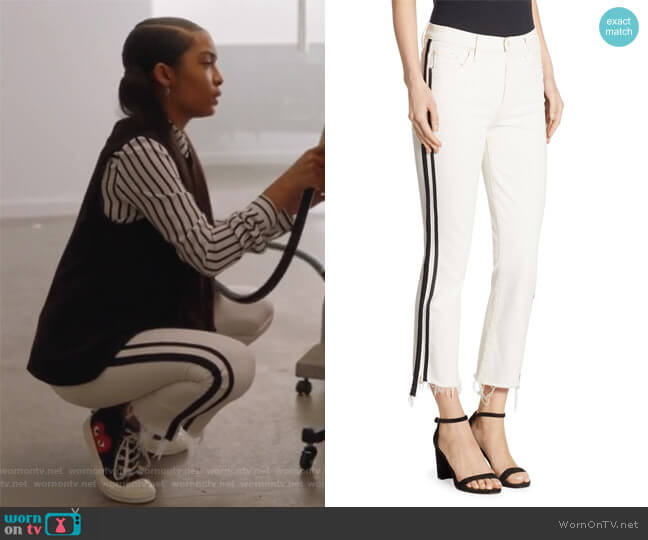 Mother Insider Striped Cropped Step Hem Jeans worn by Zoey Johnson (Yara Shahidi) on Grown-ish