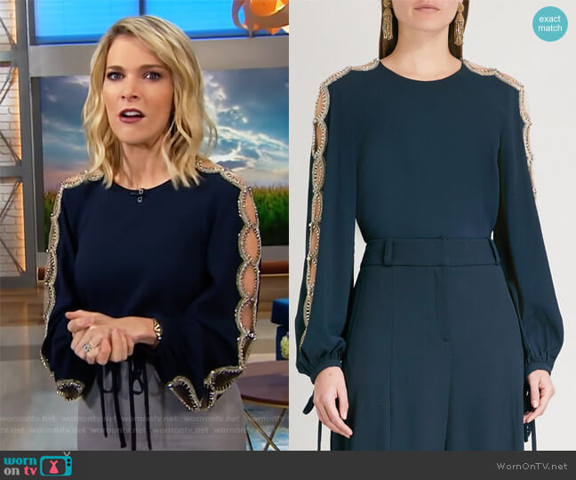 Oscar De La Renta Embellished stretch-silk top worn by Megyn Kelly on Today
