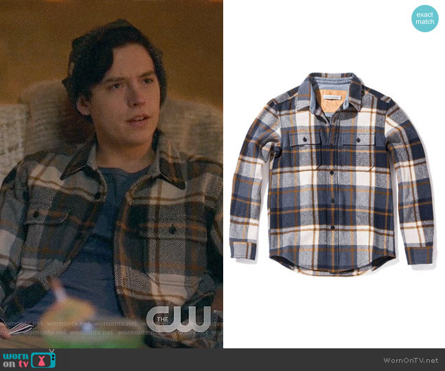 Outerknown Highland Blanket Shirt in Indigo Cypress Plaid worn by Jughead Jones (Cole Sprouse) on Riverdale