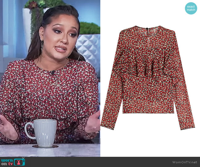 Philosophy Di Lorenzo Serafini Ruffle Front Silk Chiffon Blouse worn by Adrienne Houghton on The Real