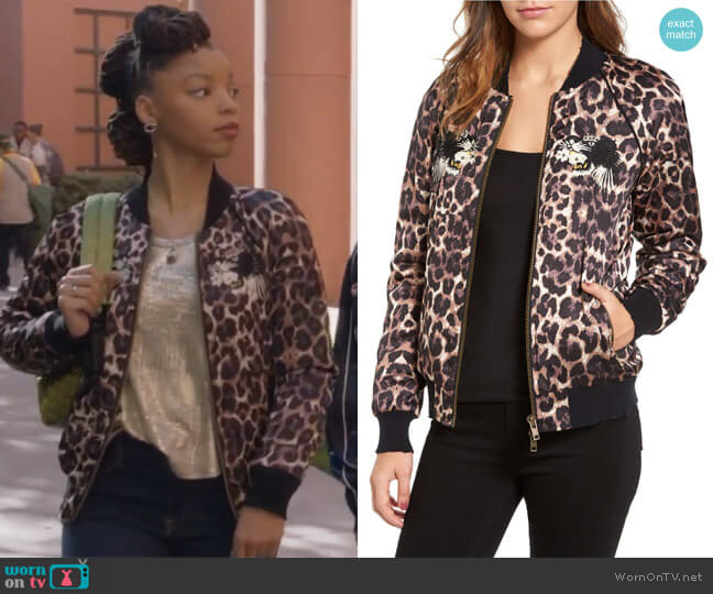 Pam & Gela Embellished Bomber Jacket worn by Jazlyn Forster (Chloe Bailey) on Grown-ish