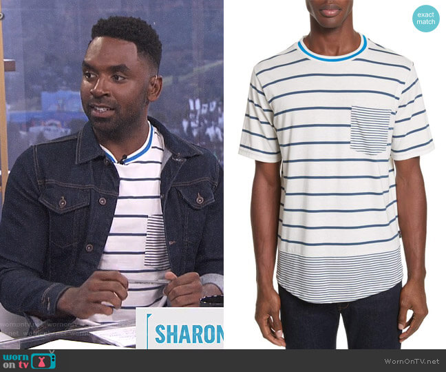 PS Paul Smith Mixed Stripe Pocket T-Shirt worn by Justin Sylvester on E! News
