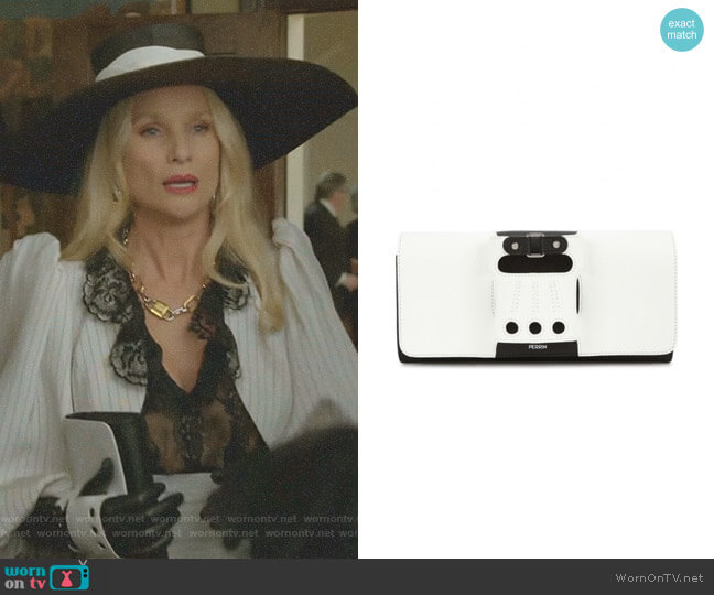 Perrin Paris Le Cabriolet Monochrome Leather Clutch worn by Alexis Carrington (Elaine Hendrix) on Dynasty