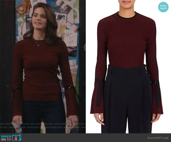 Phillip Lim 3.1 Flared-Sleeve Rib-Knit Sweater worn by Leslie Curry (Lindsey Kraft) on Living Biblically