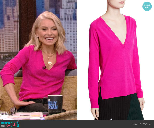 Proenza Schouler Plunging V-Neck Merino Wool Sweater worn by Kelly Ripa on Live with Kelly and Mark
