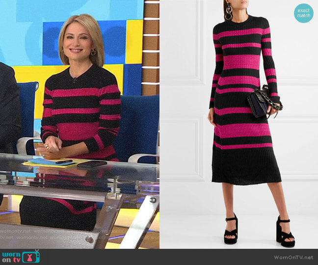 Proenza Schouler Stripe Cashmere, Wool & Silk Midi Dress worn by Amy Robach on Good Morning America