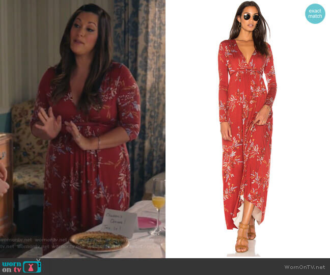 Rachel Pally Long Sleeve Maxi Caftan dress worn by Colleen Brandon-Ortega (Angelique Cabral) on Life in Pieces