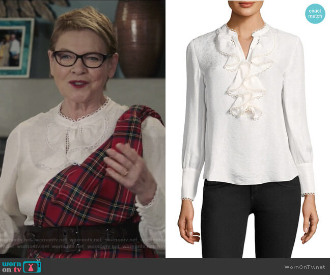 Rebecca Taylor Silk Ruffle Blouse worn by Joan Short (Dianne Wiest) on Life in Pieces