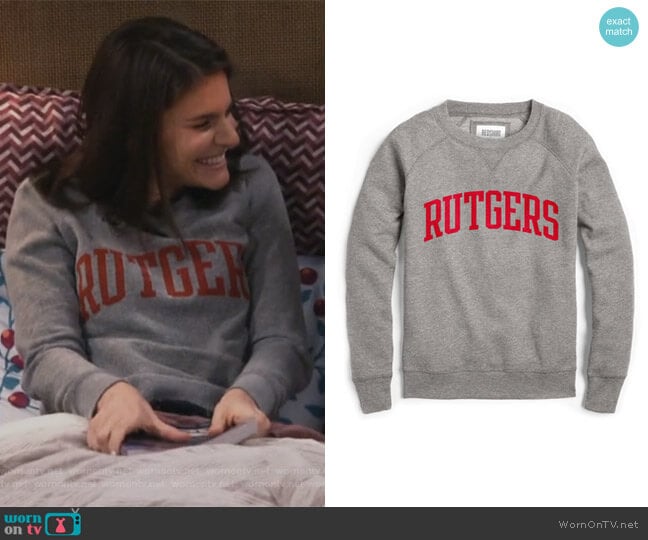 Rutgers Red Shirt Raglan Crew worn by Leslie Curry (Lindsey Kraft) on Living Biblically