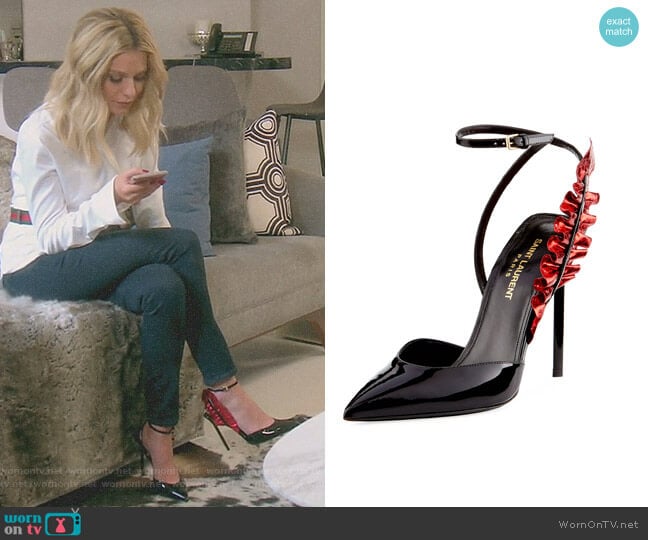 Saint Laurent Patent Metallic-Ruffle Pump worn by Dorit Kemsley on The Real Housewives of Beverly Hills