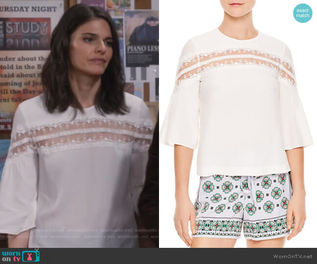 Sandro Adina Mesh-Inset Top worn by Leslie Curry (Lindsey Kraft) on Living Biblically