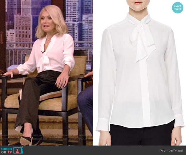 Sandro Aline Tie-Neck Silk Shirt worn by Kelly Ripa on Live with Kelly and Mark